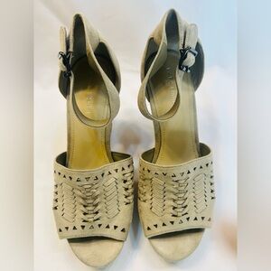 Marc Fisher Batini Suede Braided Peep-Toe Ankle Strap Wedge Sandal